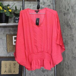 Alfani Womens Plus Size Smocked Top 100080150WN Pure Red 3X